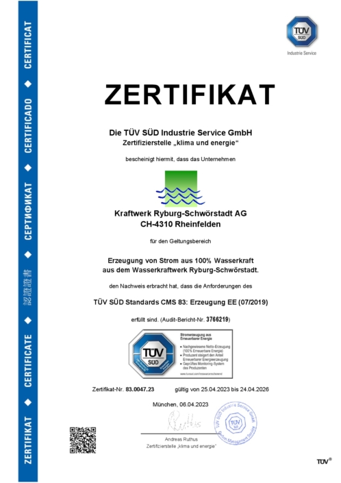 Zertifikat TÜV Süd Erneuerbare Energie